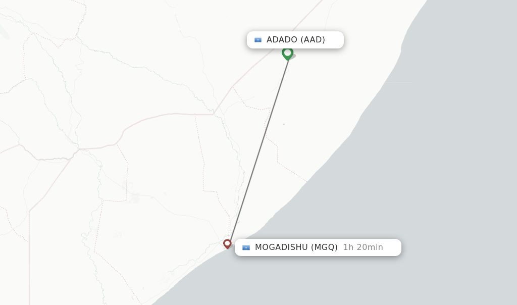 Flights from Mogadishu to Adado route map