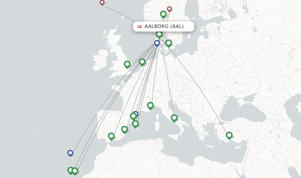 Aalborg flight map