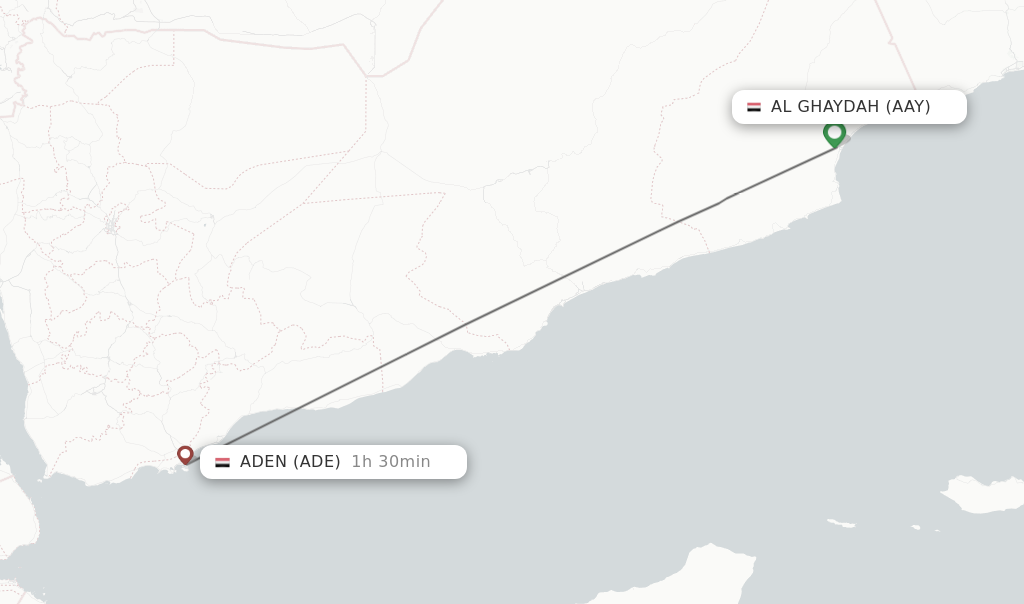 Flights from Al Ghaydah to Aden route map