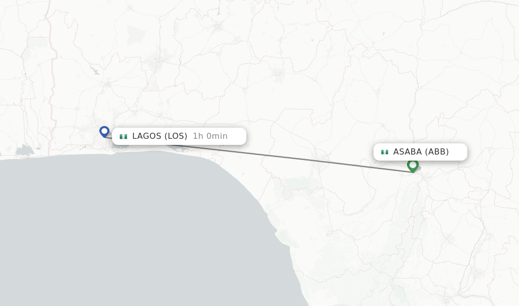 Flights from Asaba to Lagos route map