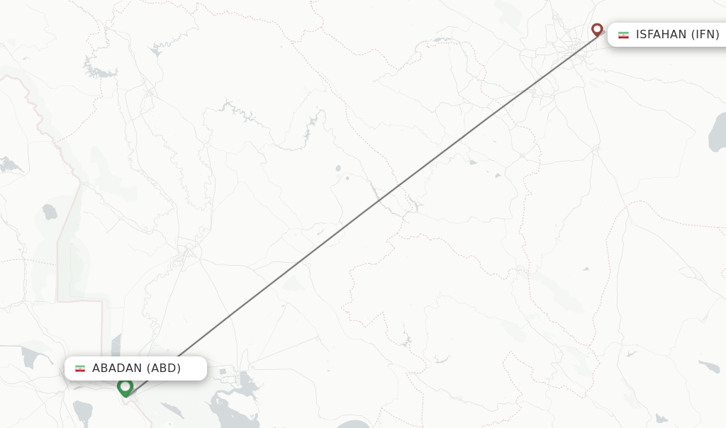 Flights from Abadan to Isfahan route map