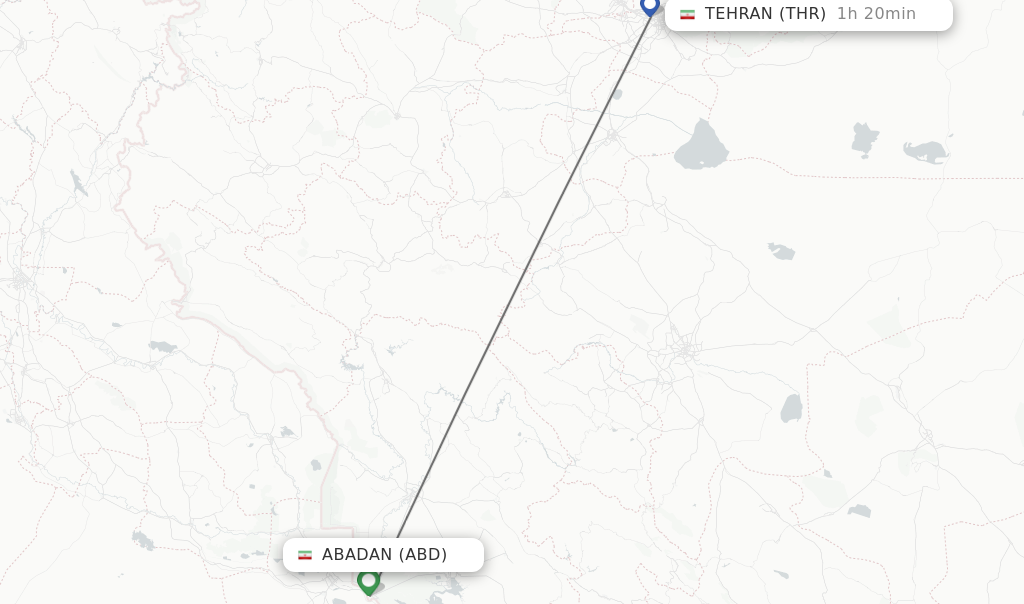 Flights from Abadan to Tehran route map