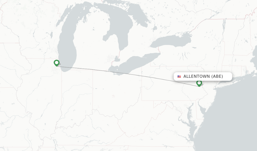 Route map with flights from Allentown with United