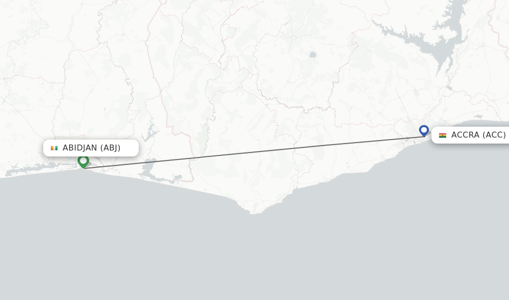 Flights from Abidjan to Accra route map