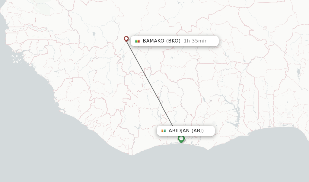 Flights from Abidjan to Bamako route map