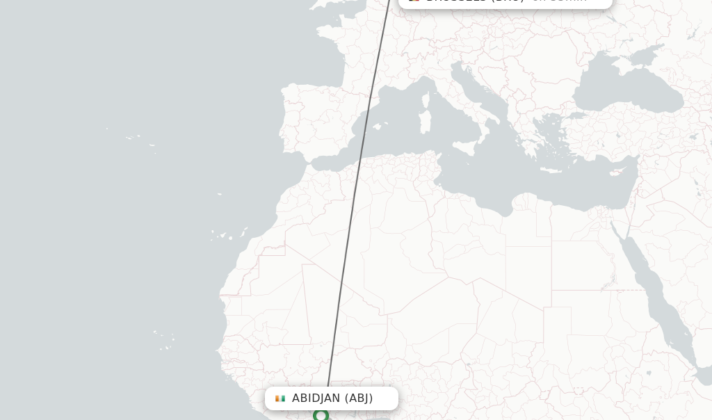 Flights from Abidjan to Brussels route map