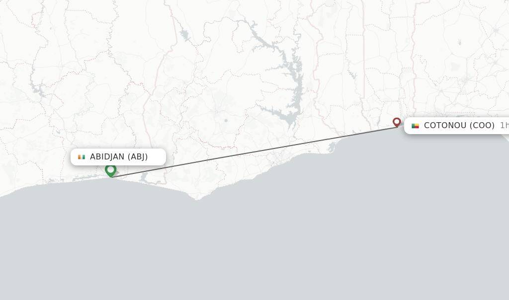 Flights from Abidjan to Cotonou route map