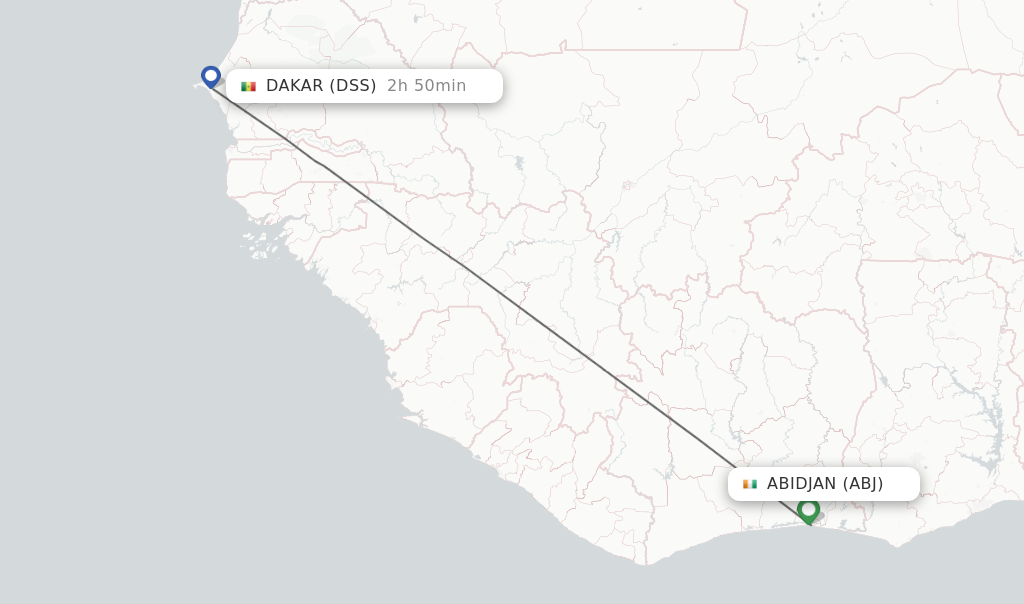 Flights from Abidjan to Dakar route map
