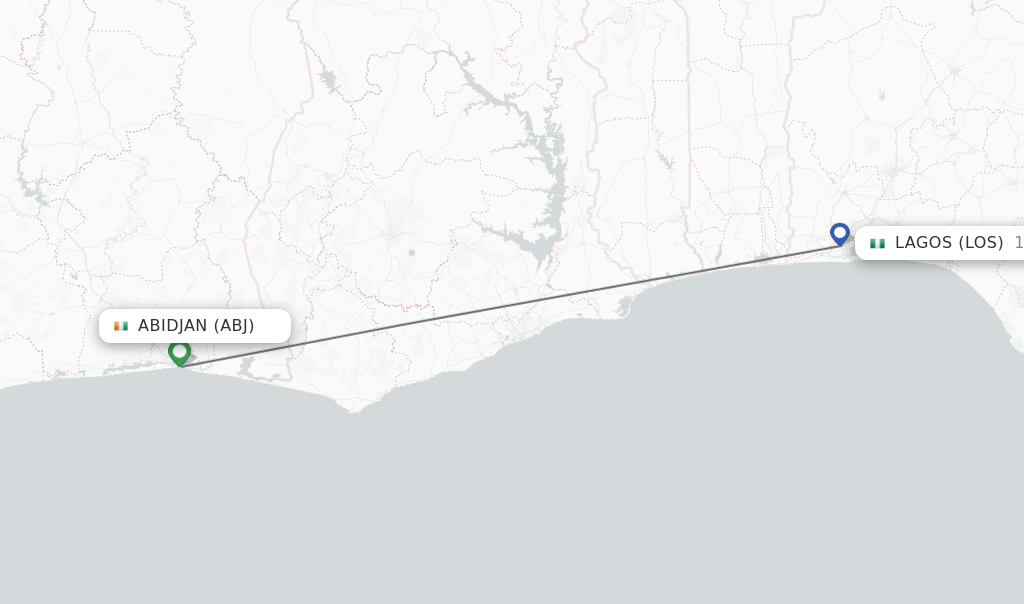 Flights from Abidjan to Lagos route map