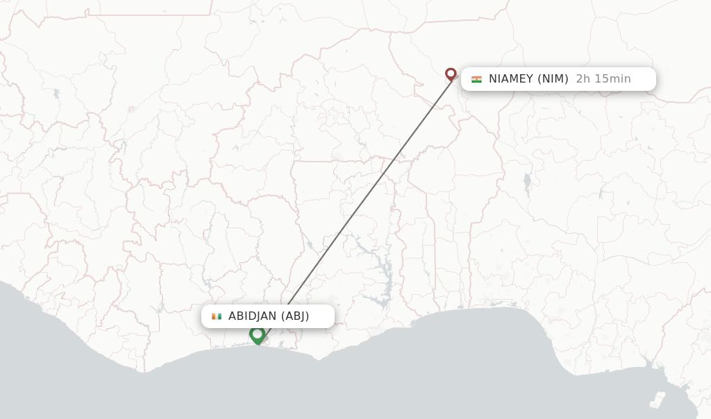 Flights from Abidjan to Niamey route map