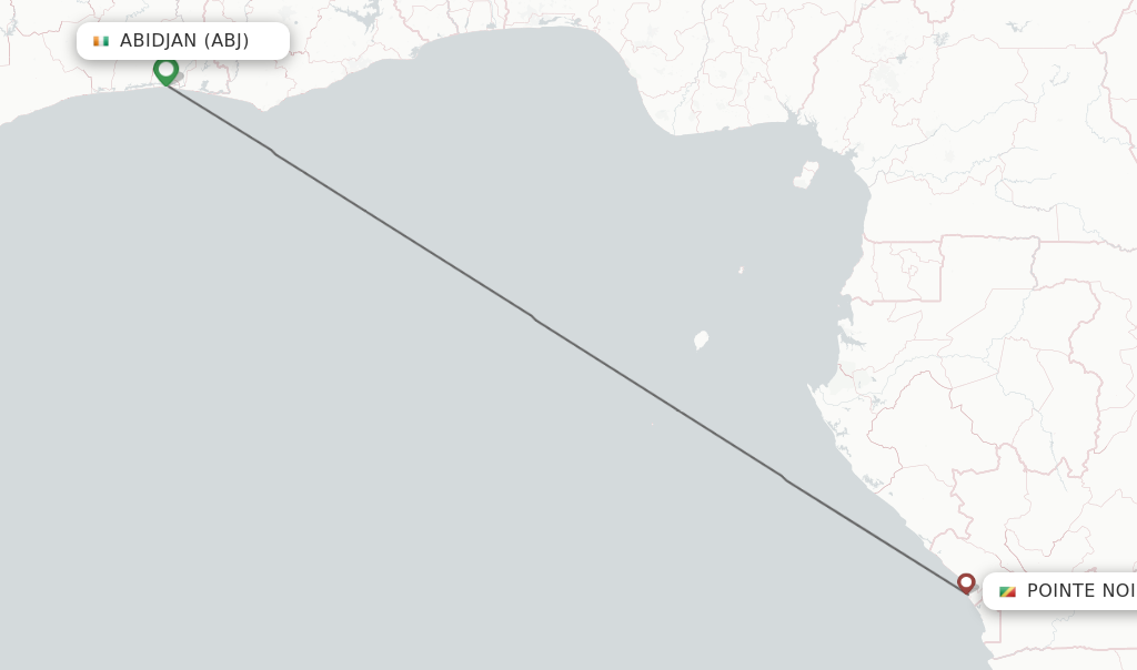 Flights from Abidjan to Pointe Noire route map