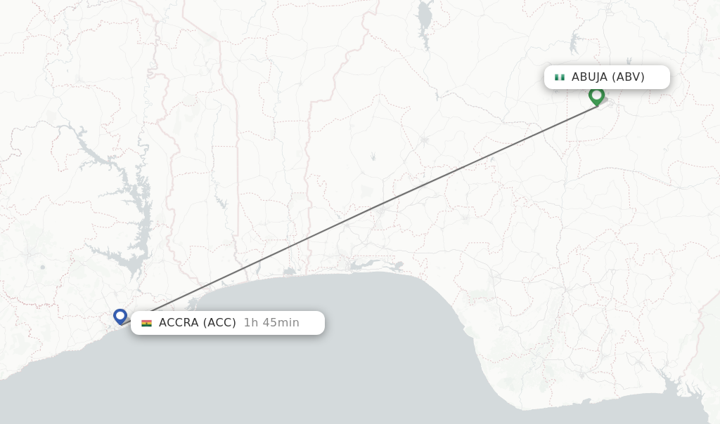 Flights from Abuja to Accra route map