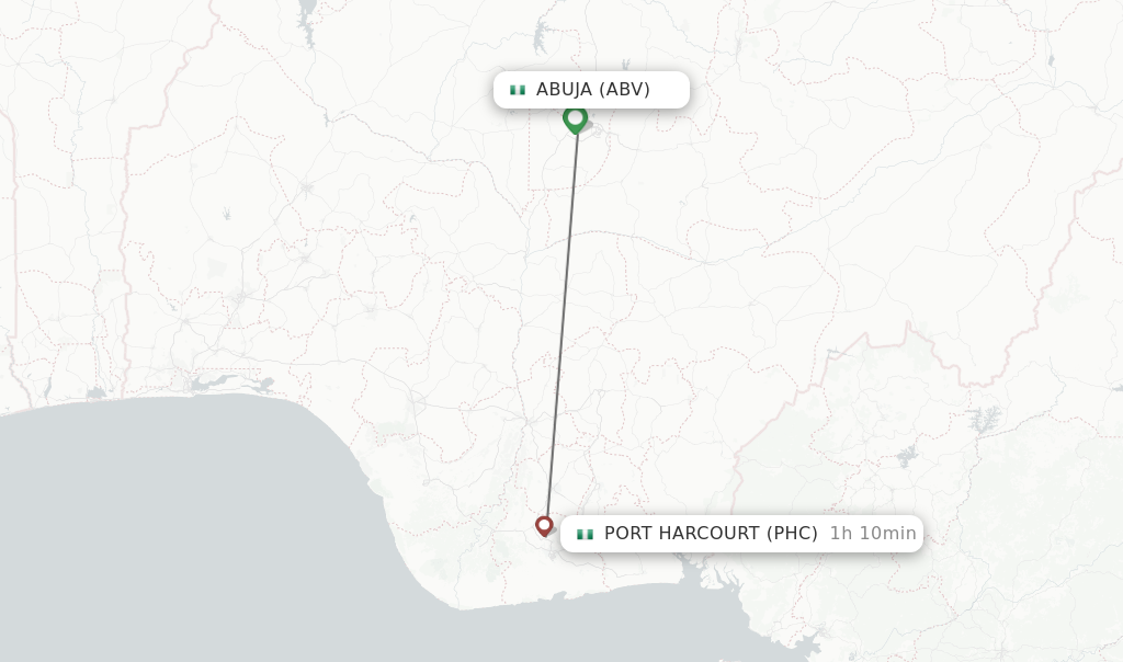 Flights from Abuja to Port Harcourt route map