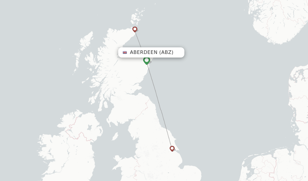 Route map with flights from Aberdeen with Eastern Airways