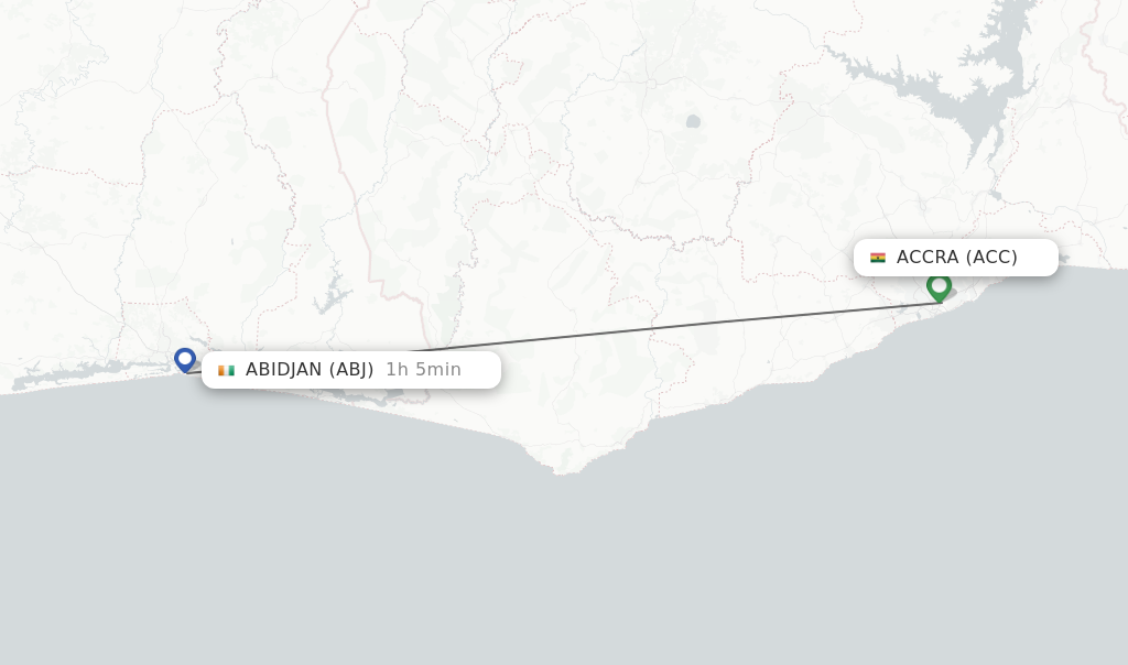 Flights from Accra to Abidjan route map