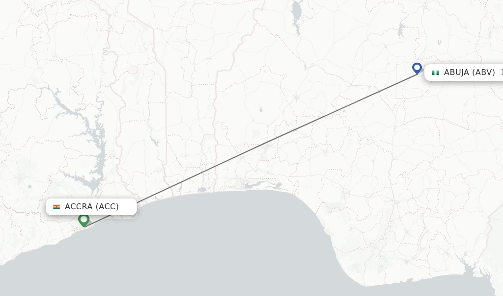 Flights from Accra to Abuja route map