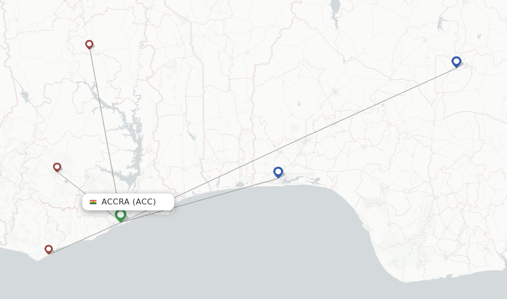 Route map with flights from Accra with AWA
