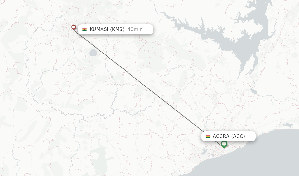 Flights from Accra to Kumasi route map
