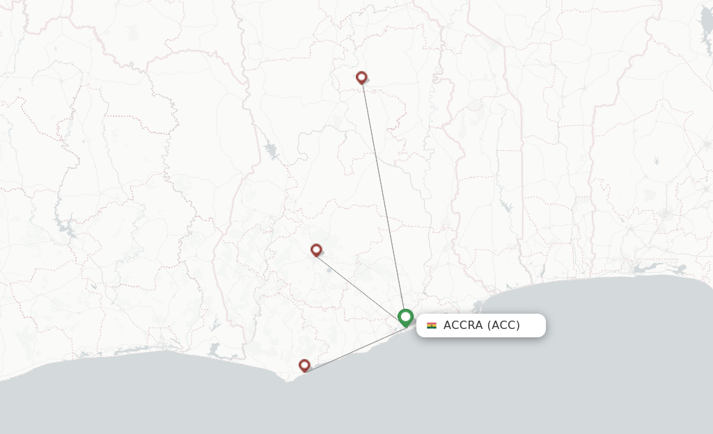 Route map with flights from Accra with Passion Air