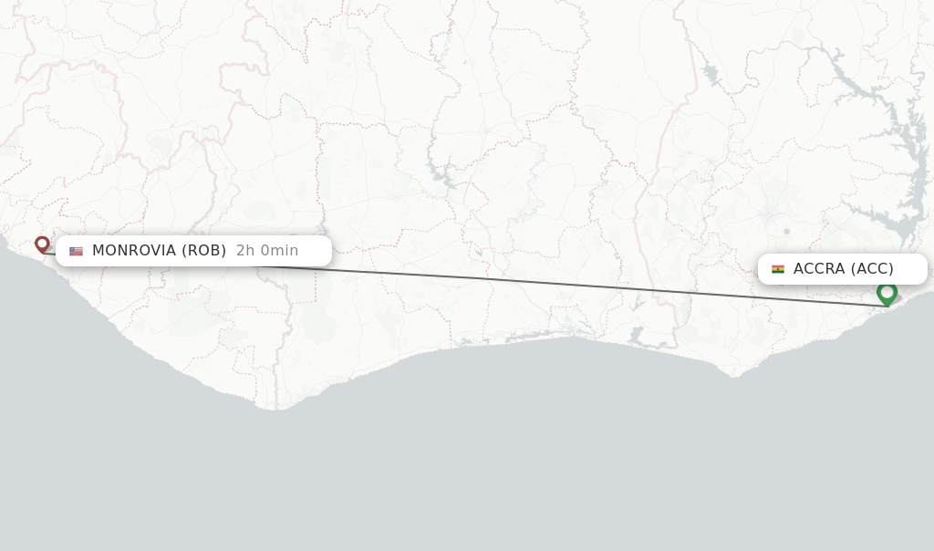 Flights from Accra to Monrovia route map