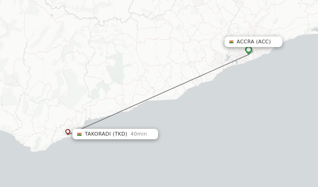 Flights from Accra to Takoradi route map