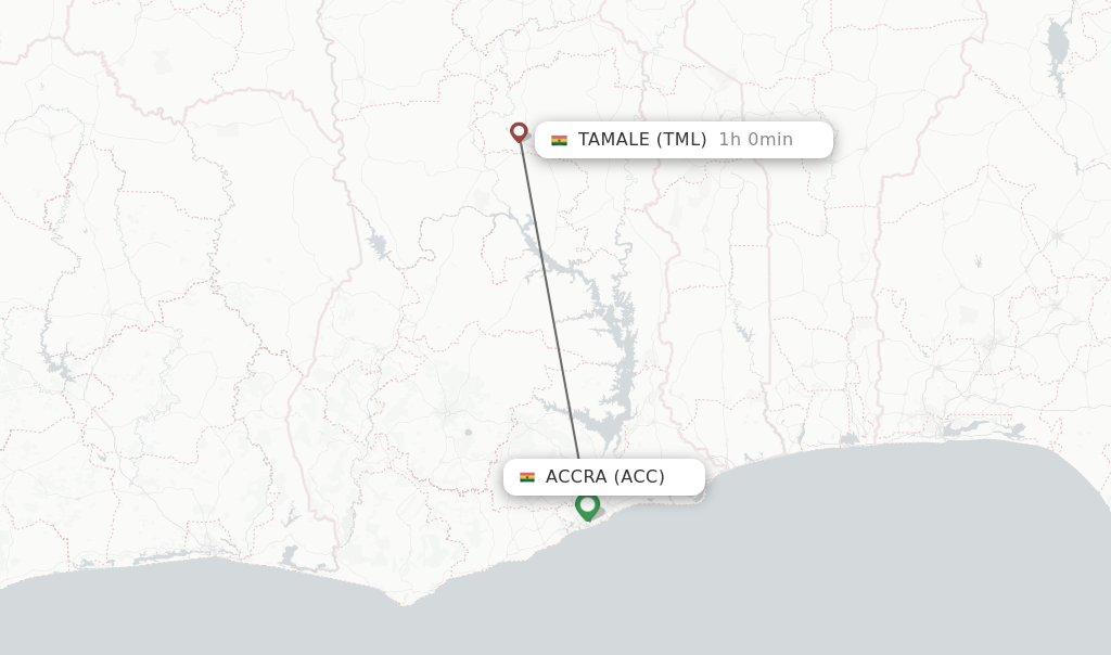 Flights from Accra to Tamale route map
