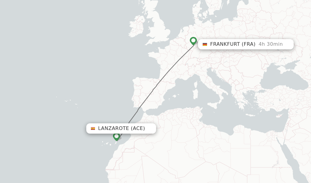 Flights from Lanzarote to Frankfurt route map