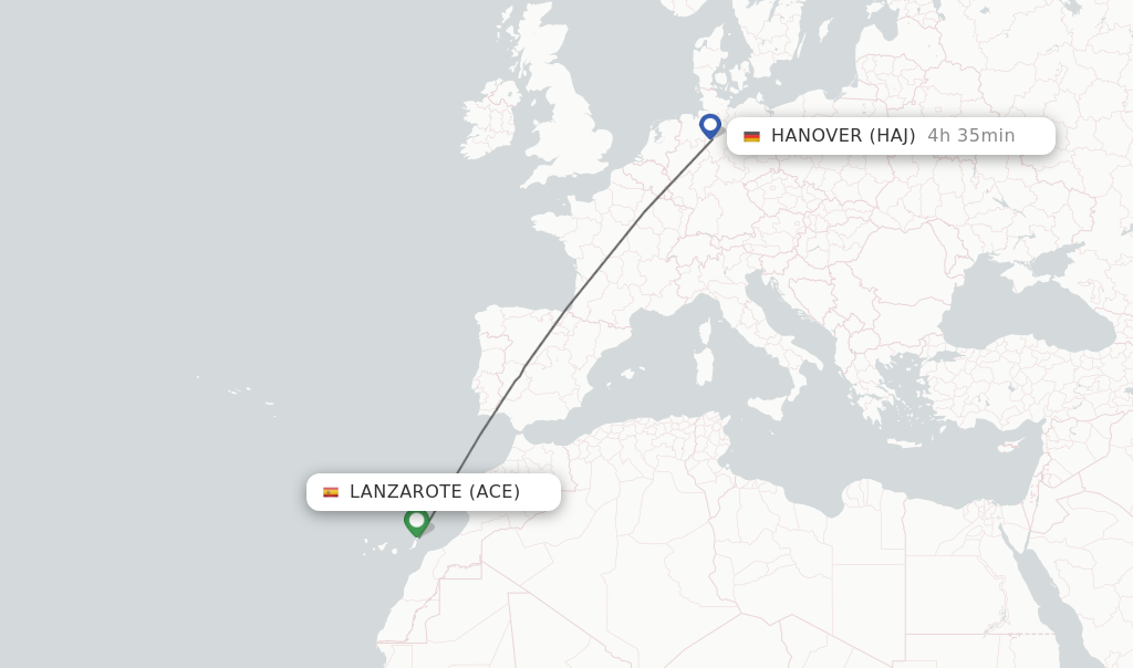 Flights from Lanzarote to Hanover route map