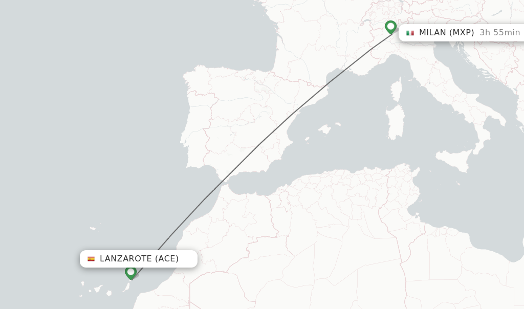 Flights from Lanzarote to Milan route map