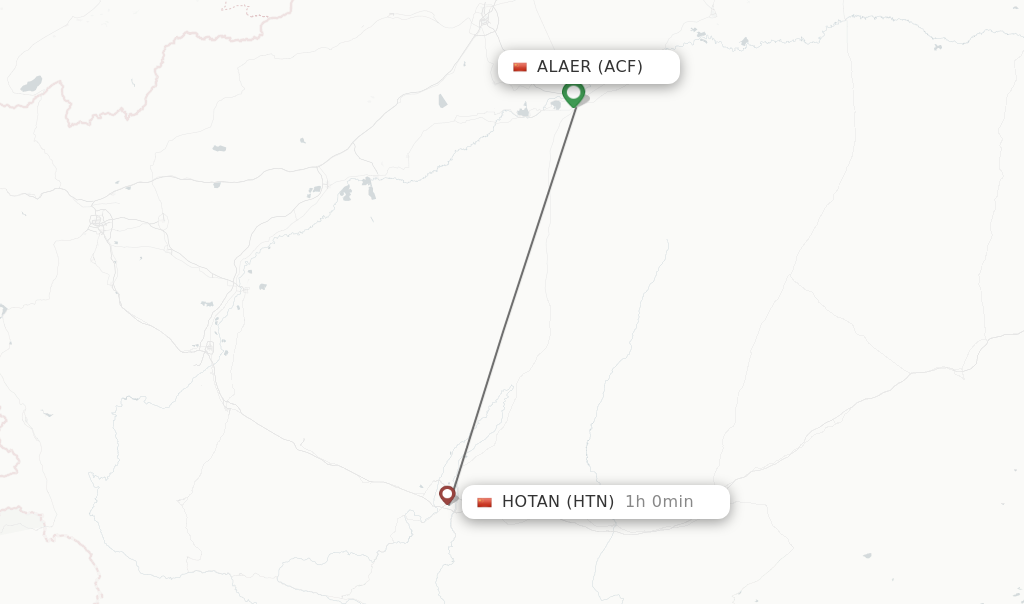 Flights from Alaer to Hotan route map
