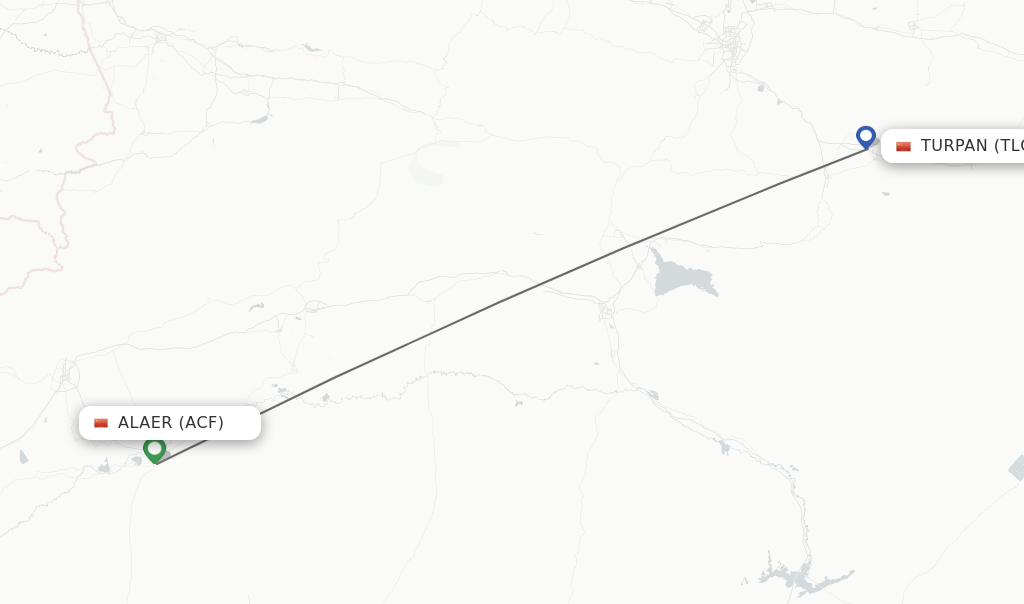 Flights from Alaer to Turpan route map