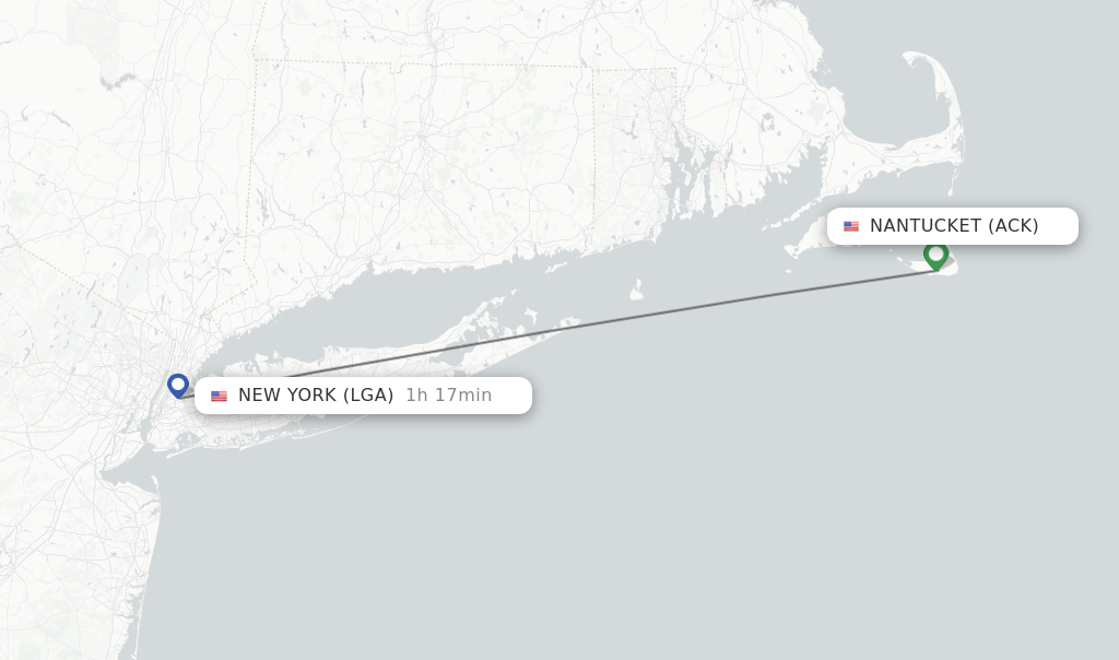 Flights from Nantucket to New York route map