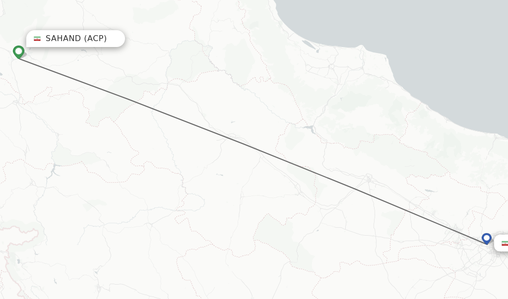 Flights from Sahand to Tehran route map