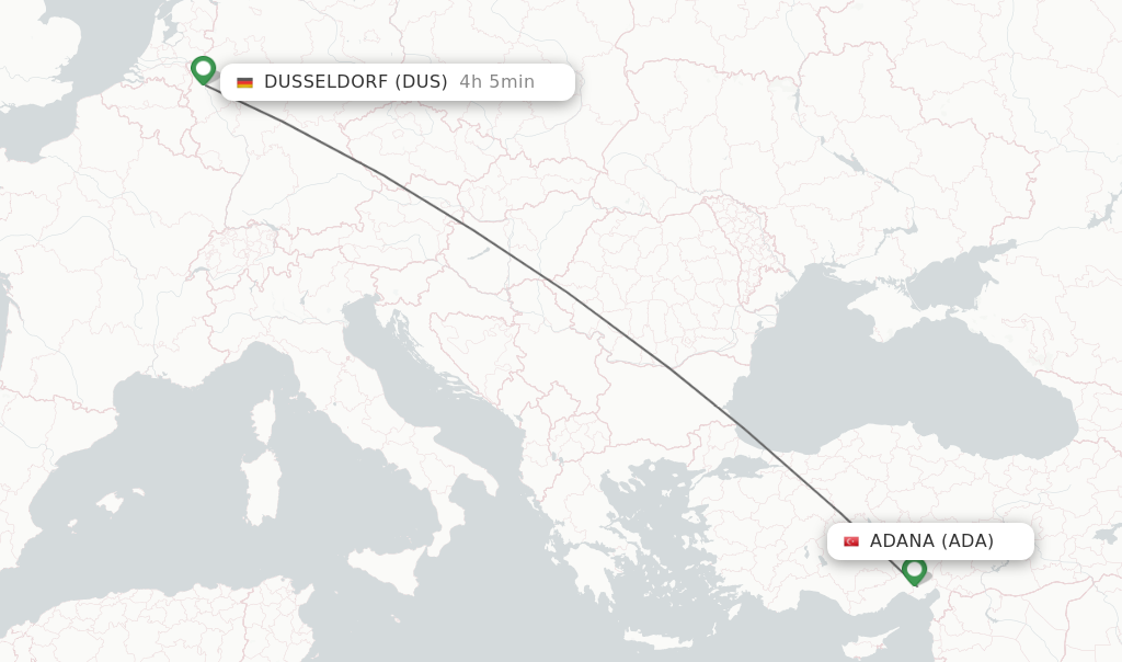 Flights from Adana to Dusseldorf route map