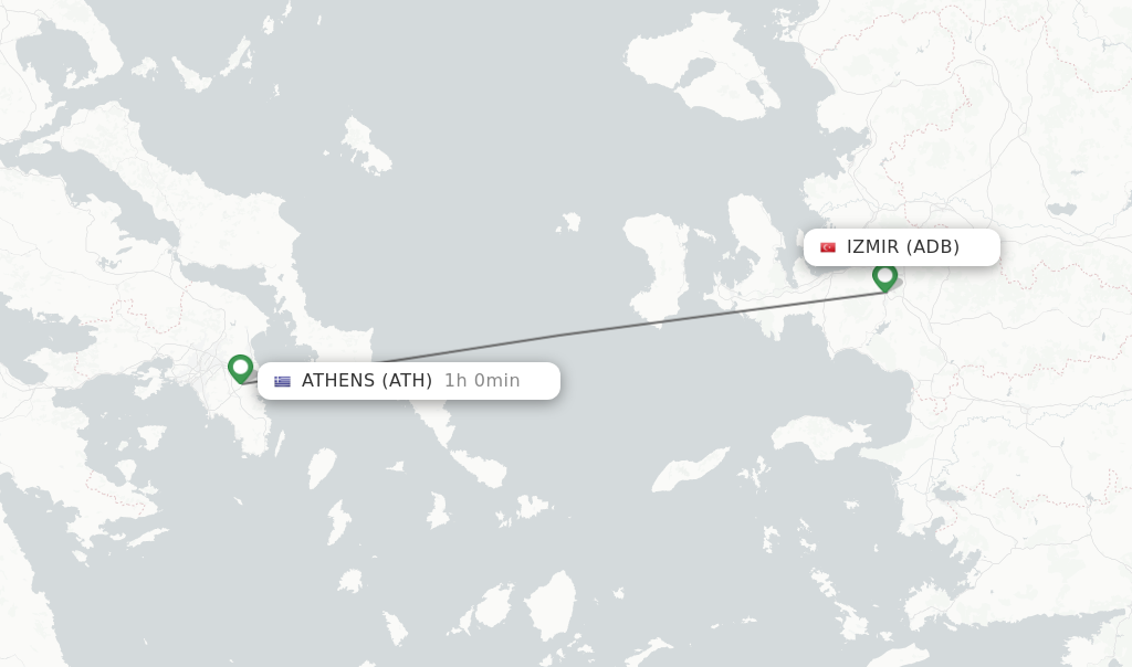 Flights from Izmir to Athens route map