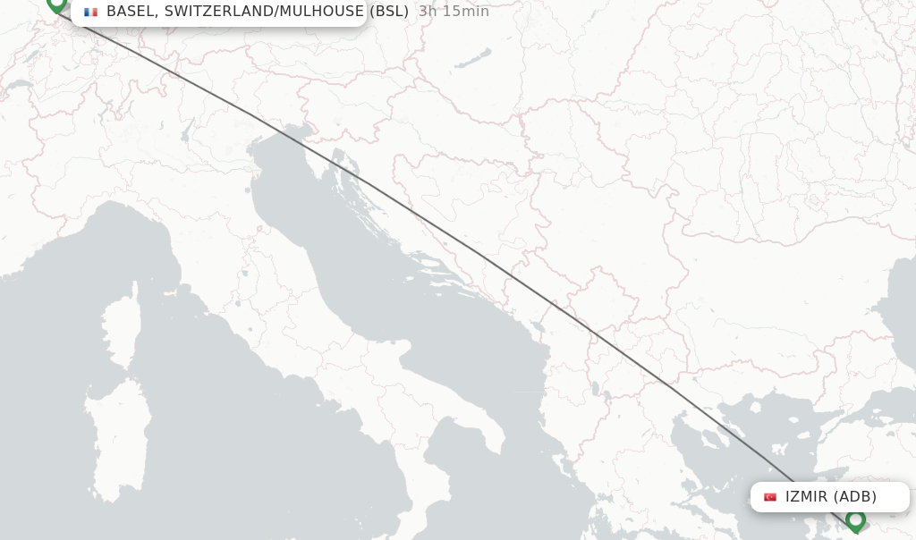 Flights from Izmir to Basel, Switzerland/Mulhouse route map