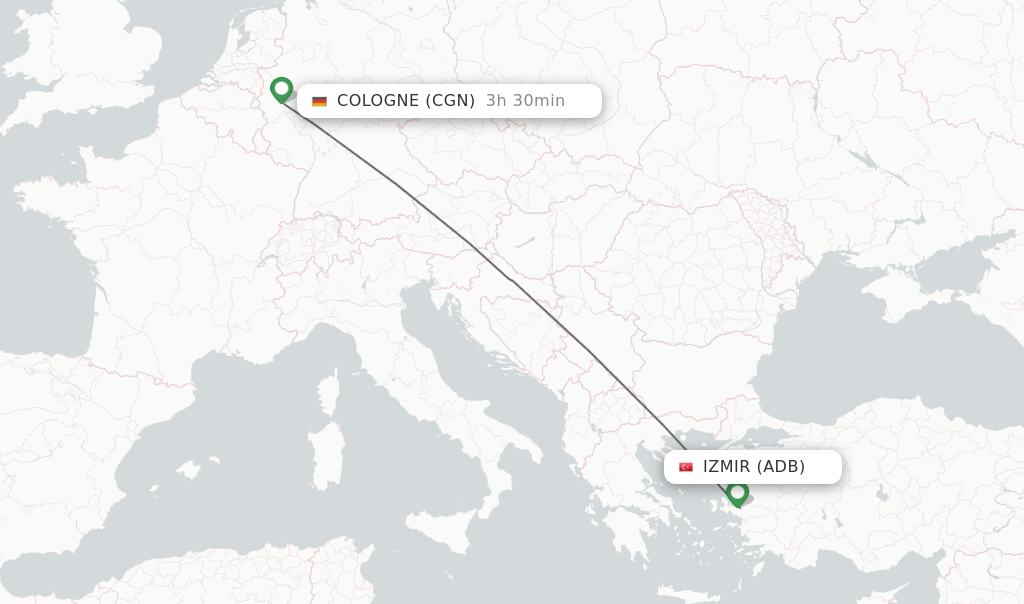 Flights from Izmir to Cologne route map