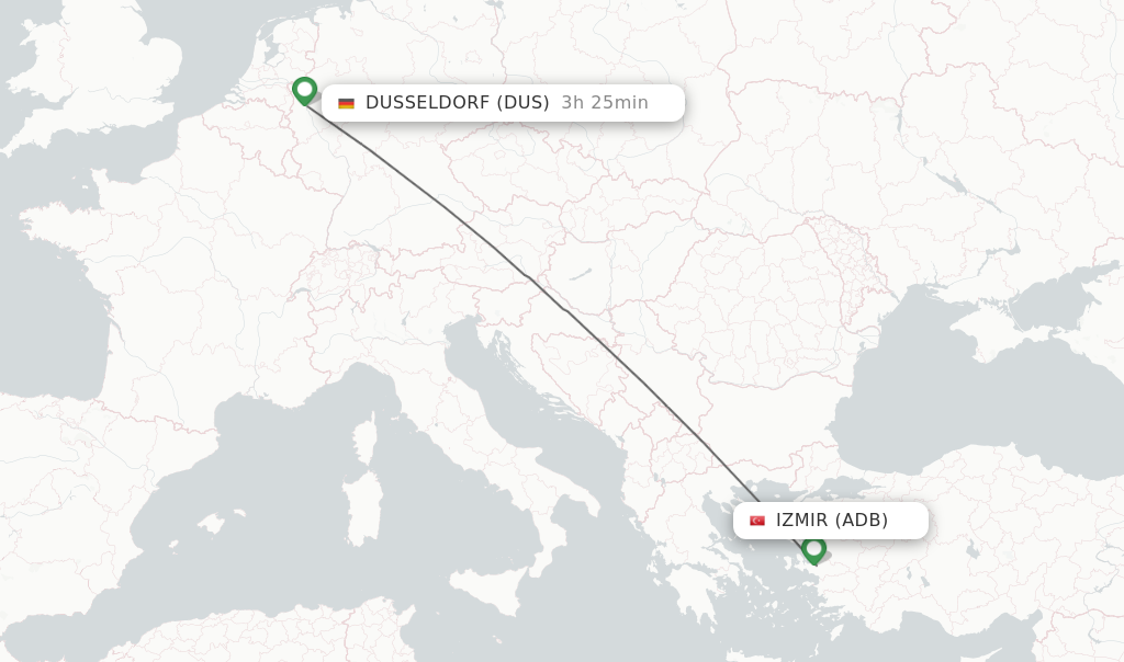 Flights from Izmir to Dusseldorf route map