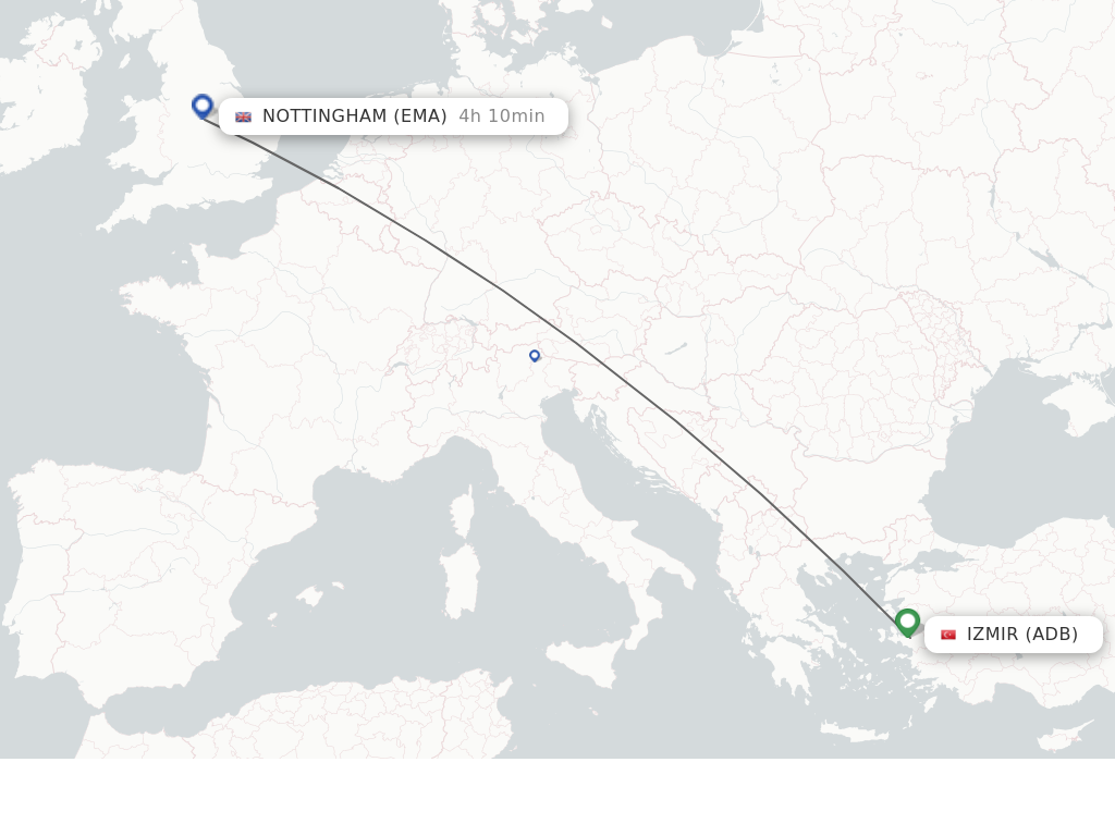 Flights from Izmir to Leicestershire route map