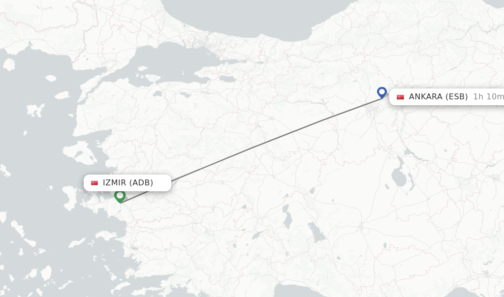 Flights from Izmir to Ankara route map