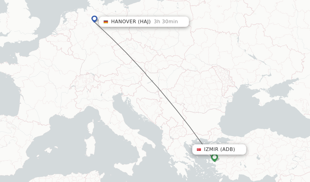 Flights from Izmir to Hanover route map