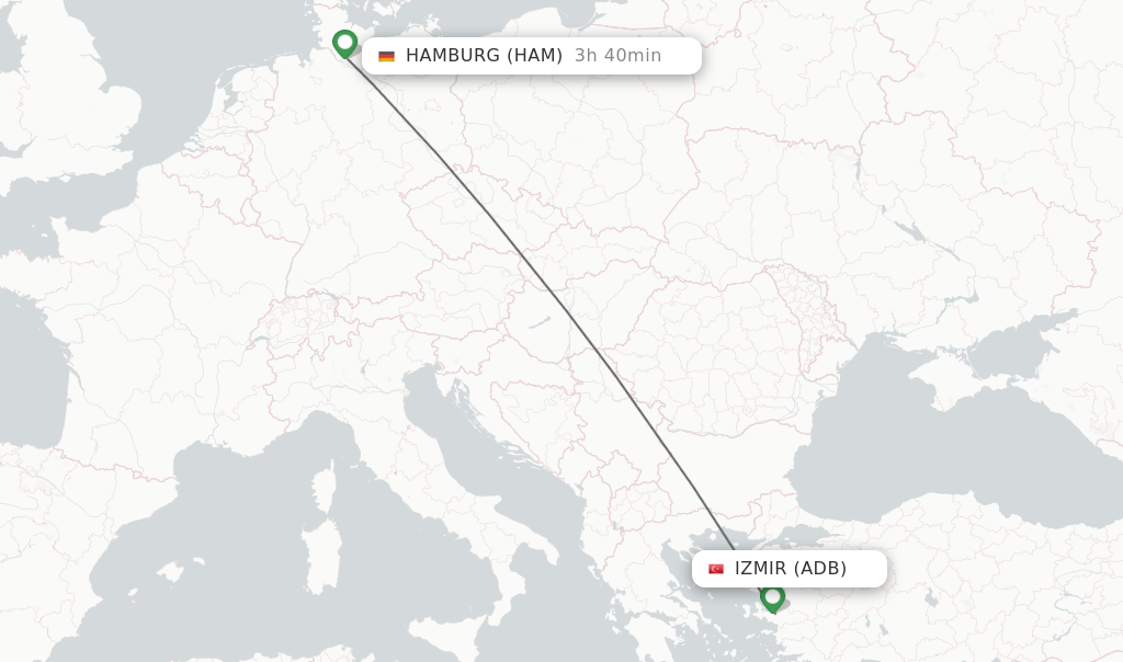 Flights from Izmir to Hamburg route map