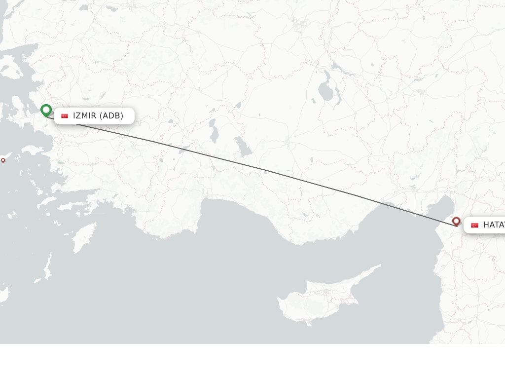 Flights from Izmir to Antakya route map