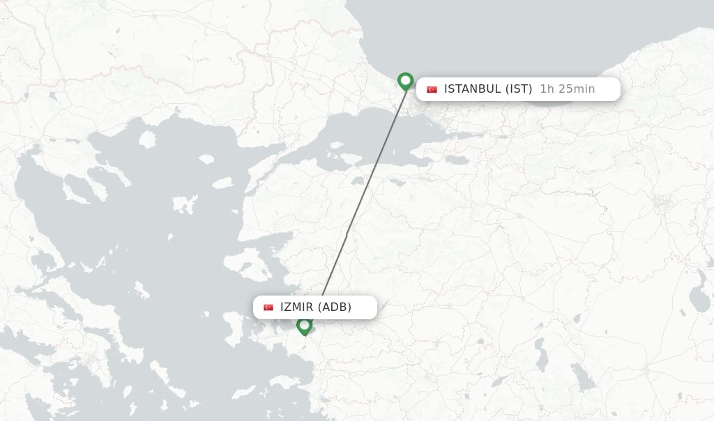 Flights from Izmir to Istanbul route map