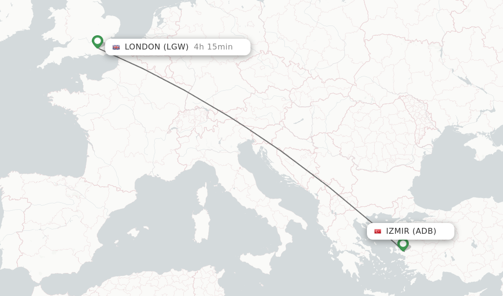 Flights from Izmir to London route map