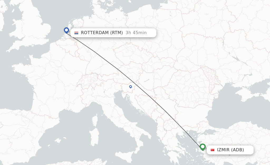 Flights from Izmir to Rotterdam route map