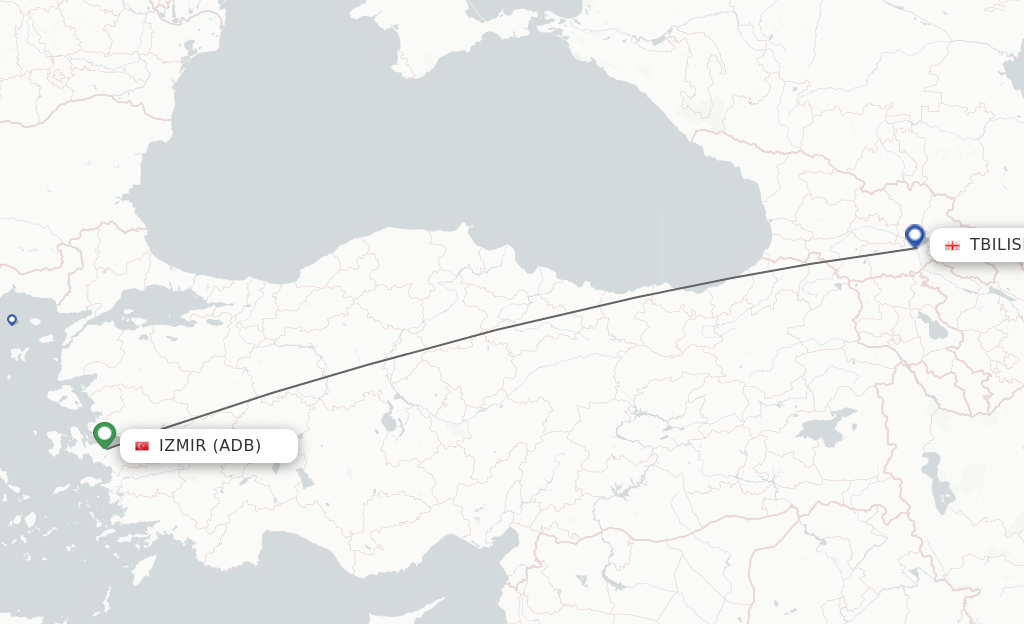 Flights from Izmir to Tbilisi route map
