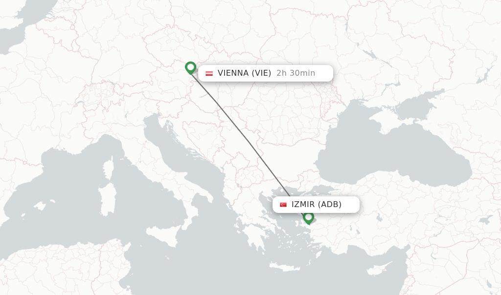 Flights from Izmir to Vienna route map