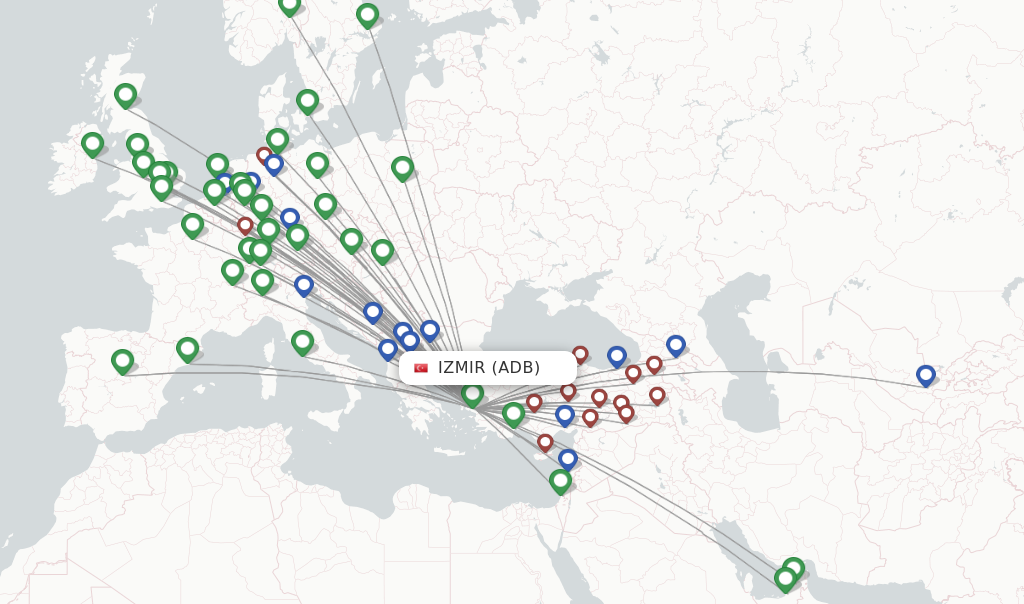 Route map with flights from Izmir with SunExpress