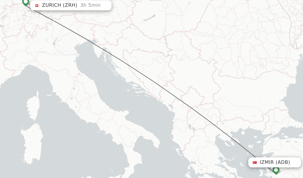 Flights from Izmir to Zurich route map